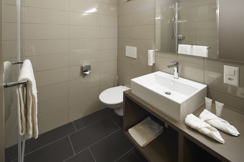 Badezimmer mit WC und Waschbecken im Business Apartment nahe Zürich 