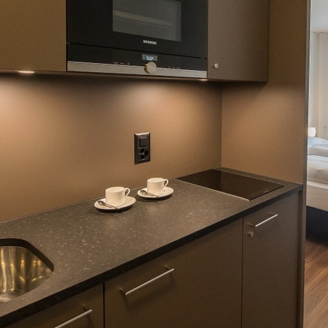 Küchenzeile in einem Zimmer des Business Apartment nähe Zürich 