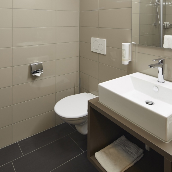 Badezimmer mit WC und Waschbecken im Business Apartment nahe Zürich 