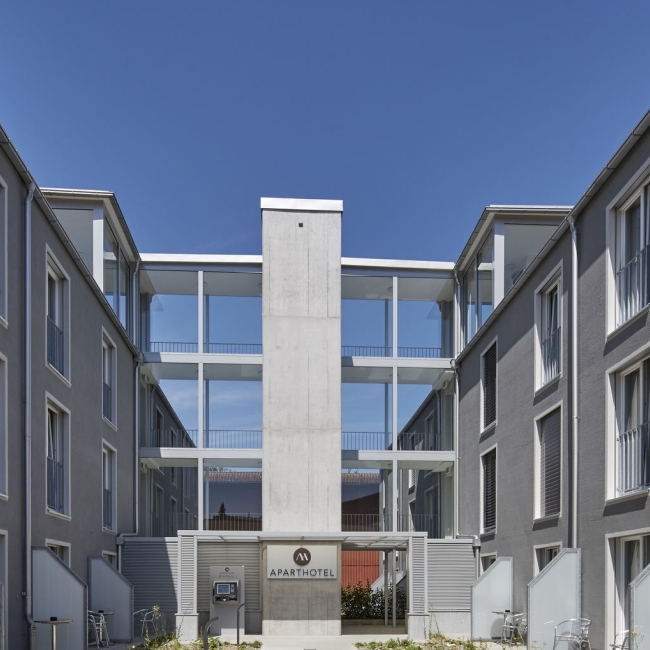 Exterior facade of the apart hotel near zurich in modern design 