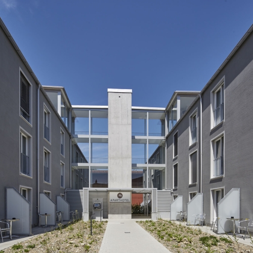 Exterior facade of the apart hotel near zurich in modern design 